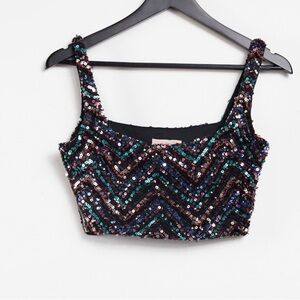 NWT CLUB L Multicolored Sequin Cropped Top Sz 10US